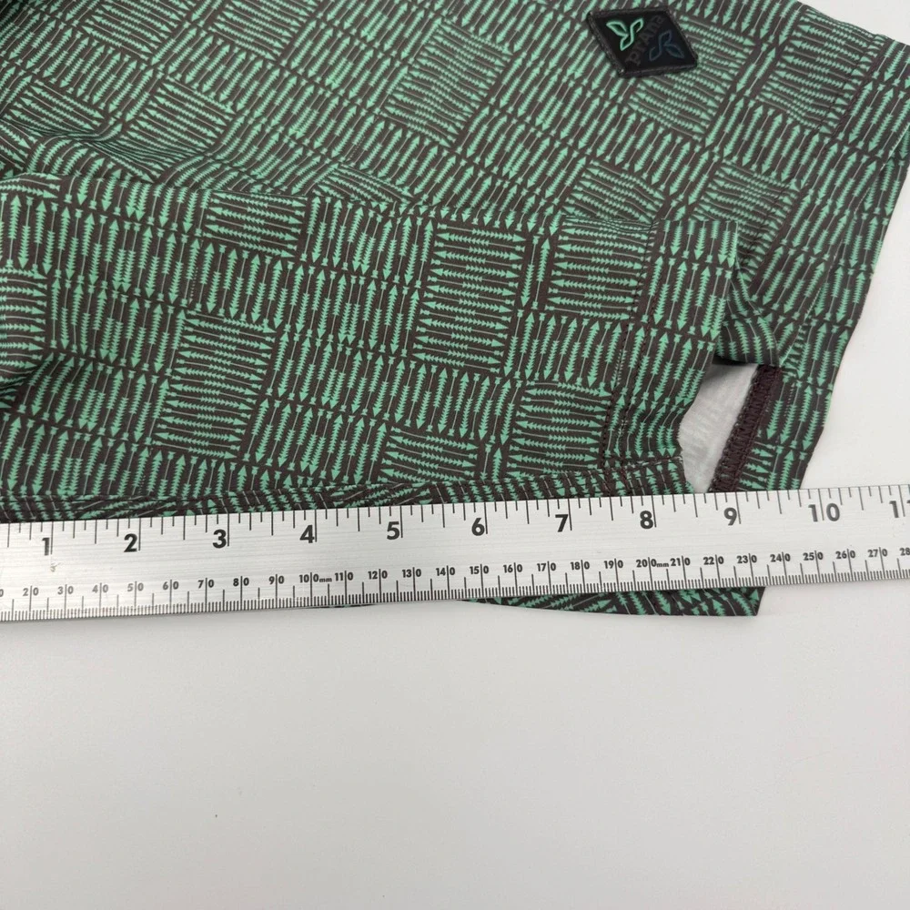Prana Mens Board Shorts Size 32 Green Brown Arrow Print Swim Trunks UPF 50+